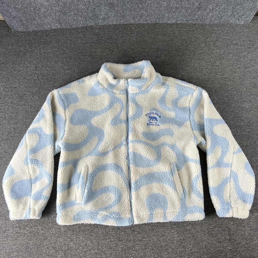 YoungLA Jacket Mens XL Blue White Fleece Full Zip Winter Expedition Sherpa 5017